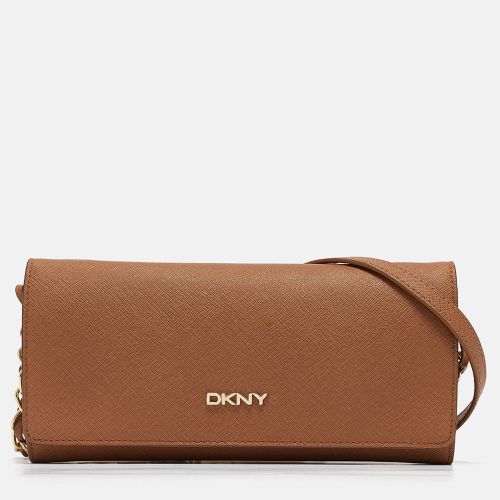 DKNY Brown Saffiano Leather Flap Wallet on Chain - Dkny - Modalova