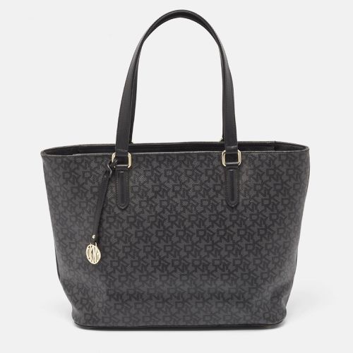 Dkny Black Monogram Coated Canvas and Leather Top Zip Tote - Dkny - Modalova