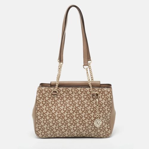 DKNY Beige Signature Coated Canvas and Leather Chain Tote - Dkny - Modalova