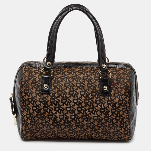 DKNY Brown/Black Signature Canvas and Croc Embossed Leather Satchel - Dkny - Modalova