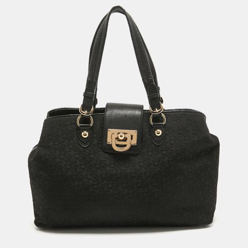 Dkny Black Monogram Canvas and Leather Flap Tote - Dkny - Modalova