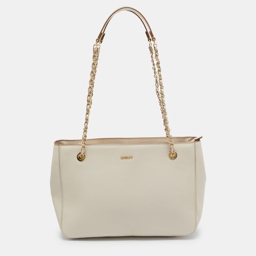 Ivory Leather Top Zip Chain Tote - Dkny - Modalova