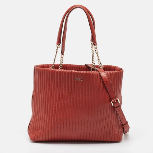 DKNY Brick Brown Leather Pinstripe Gansevoort Tote - Dkny - Modalova