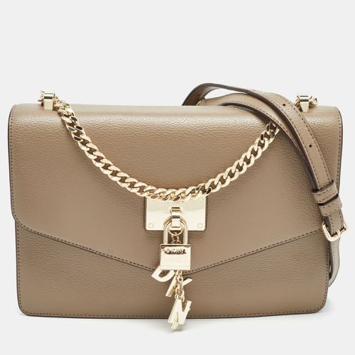 DKNY Dark Beige Leather Elissa Flap Shoulder Bag - Dkny - Modalova