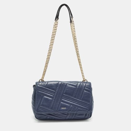 DKNY Navy Blue Quilted Leather Allen Flap Shoulder Bag - Dkny - Modalova