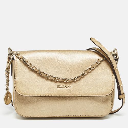 Dkny Gold Leather Logo Flap Crossbody Bag - Dkny - Modalova