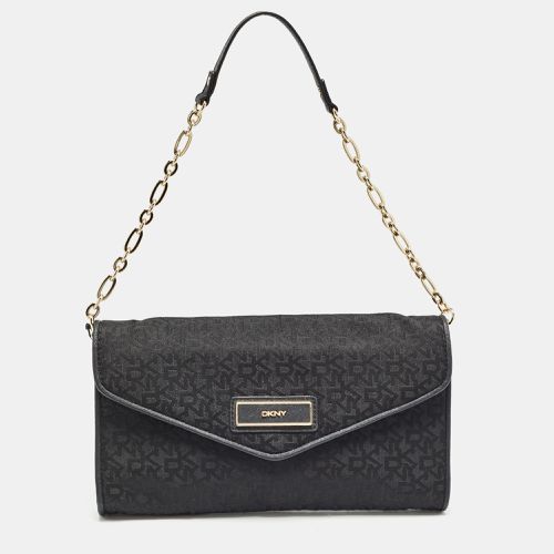 Dkny Black Monogram Canvas and Leather Envelope Flap Shoulder Bag - Dkny - Modalova