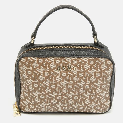 Dkny Black/Beige Monogram Coated Canvas and Leather Zip Top Handle Bag - Dkny - Modalova