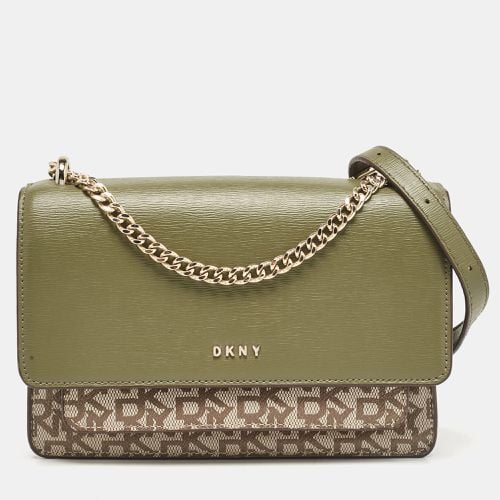 Dkny Green/Beige Monogram Coated Canvas and Leather Flap Chain Shoulder Bag - Dkny - Modalova