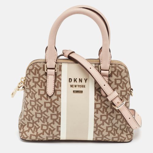 Dkny Pink/Beige Signature Coated Canvas and Leather Stripe Dome Satchel - Dkny - Modalova