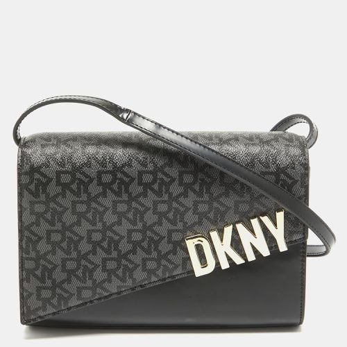 Dkny Black Monogram Coated Canvas and Glossy Leather Logo Flap Crossbody Bag - Dkny - Modalova