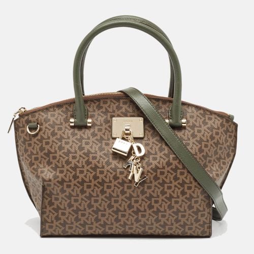 Khaki /Green Monogram Coated Canvas and Leather Padlock Charm Satchel - Dkny - Modalova