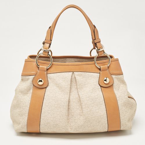 DKNY Beige/Brown Monogram Canvas and Leather Front Zip Tote - Dkny - Modalova