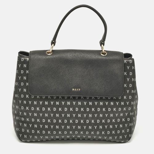 DKNY Black Signature Coated Canvas and Leather Flap Top Handle Bag - Dkny - Modalova