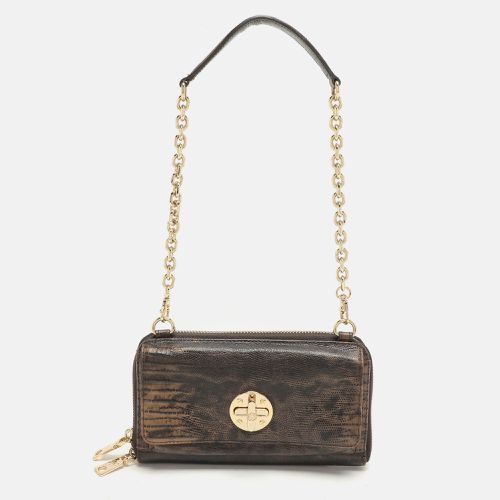 Dkny Brown Lizard Embossed Leather Chain Clutch - Dkny - Modalova