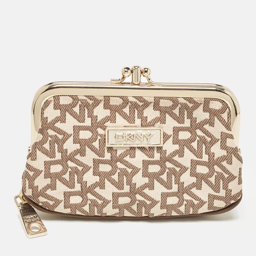 DKNY Beige/Brown Signature Canvas Kisslock Frame Coin Purse - Dkny - Modalova