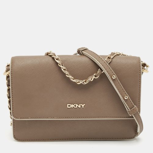 DKNY Beige Saffiano Leather Flap Chain Shoulder Bag - Dkny - Modalova