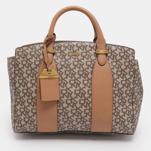 DKNY Beige Coated Canvas and Leather Satchel - Dkny - Modalova