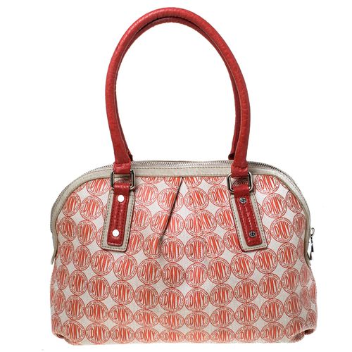 DKNY Red/White Signature PVC and Leather Dome Satchel - Dkny - Modalova