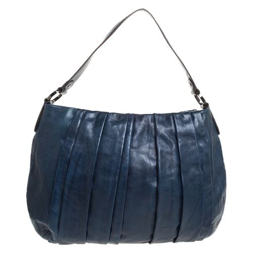 Dkny Navy Blue Pleated Leather Floral Chain Detail Hobo - Dkny - Modalova