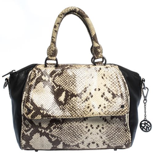 Dkny Beige/Black Python Embossed Leather Satchel - Dkny - Modalova