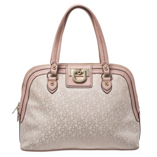 Dkny Pink/Beige Signature Canvas and Leather Dome Satchel - Dkny - Modalova