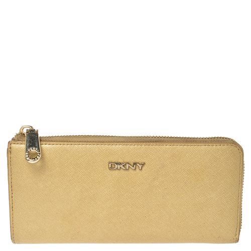 Dkny Metallic Beige Leather Zip Around Wallet - Dkny - Modalova