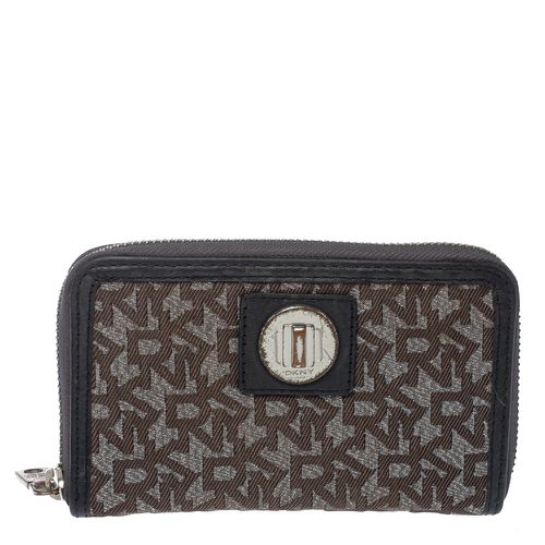 Dkny Brown/Black Monogram Canvas and Leather Zip Around Wallet - Dkny - Modalova