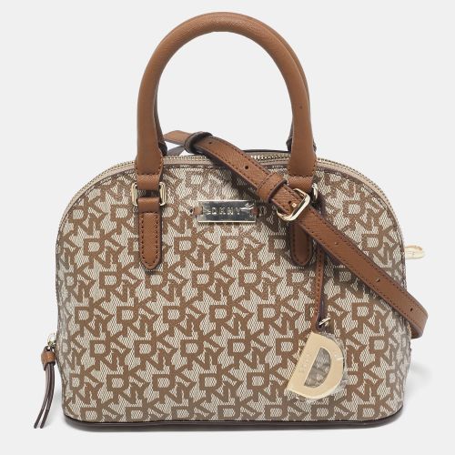 Brown Signature Coated Canvas and Leather Small Dome Satchel - Dkny - Modalova