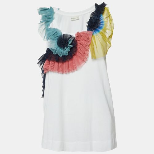 Dries van Noten White Cotton Ruffled Tulle Sleeveless Top M - Dries van Noten - Modalova