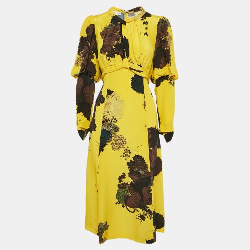 Dries van Noten Yellow Floral Print Silk Tie-Up Waist Detail Midi Dress M - Dries van Noten - Modalova