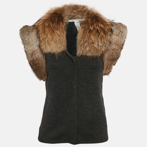 Dries van Noten Grey Detachable Fur Trim Sleeveless Cardigan M - Dries van Noten - Modalova