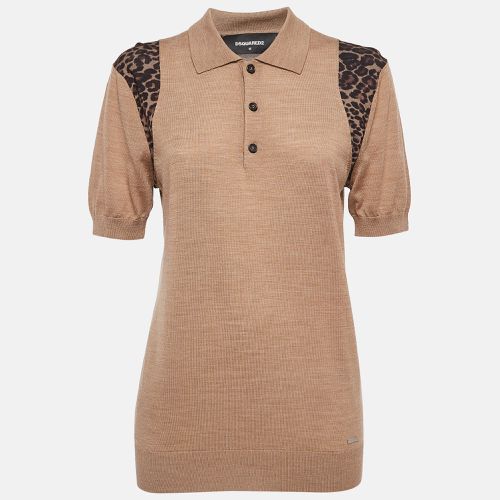 Dsquared2 Brown Wool Knit Shoulder Trimmed Polo Tshirt M - Dsquared2 - Modalova