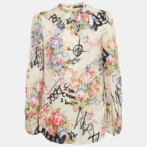 Off- Graffiti and Floral Print Tie-Up Detail Top M - Dsquared2 - Modalova