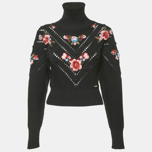 Dsquared2 Black Floral Applique Wool Knit Turtleneck Sweater S - Dsquared2 - Modalova