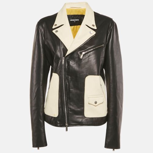 Dsquared2 Black/White Leather Biker Jacket XL - Dsquared2 - Modalova