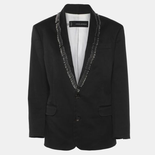 Dsquared2 Black Gabardine Fabric Safety Pin Collar Blazer L - Dsquared2 - Modalova