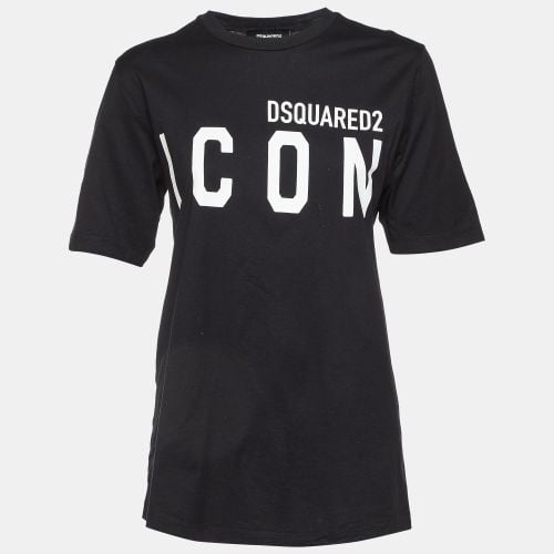 Dsquared2 Black Logo Printed ICON Cotton Regular Fit T-Shirt L - Dsquared2 - Modalova