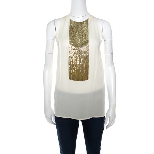 Dsquared2 Beige Embellished Panel Sleeveless Silk Top S - Dsquared2 - Modalova