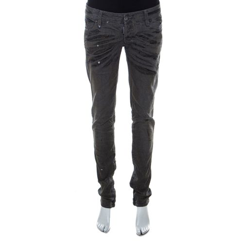 Dsquared2 Grey Crystal Embellished Splatter Effect Denim Super Skinny Jeans M - Dsquared2 - Modalova