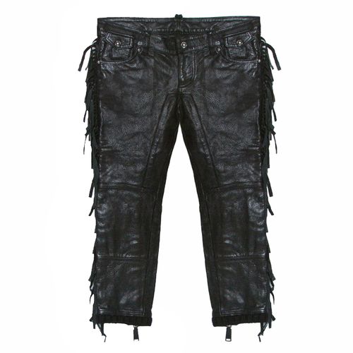 Dsquared2 Black Leather Fringed Trim Detail Cropped Pants S - Dsquared2 - Modalova