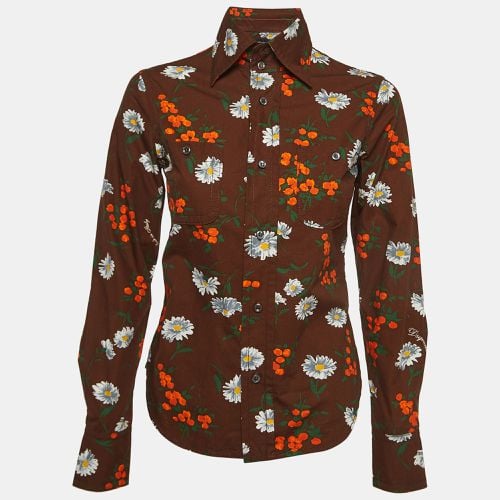 Dsquared2 Brown Flowers Print Cotton Full Sleeve Shirt S - Dsquared2 - Modalova