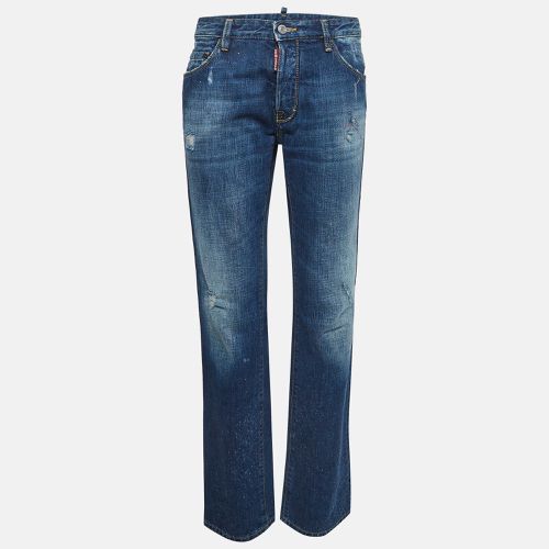 Dsquared2 Navy Blue Paint Splashed Distressed Denim Buttoned Jean L Waist 34" - Dsquared2 - Modalova