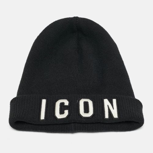 Dsquared2 Black Icon Embroidered Wool Rib Knit Beanie - Dsquared2 - Modalova