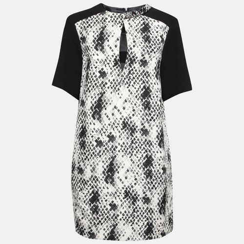 Emanuel Ungaro Textured Python Print Embellished Neck Detail Draped Shift Dress S - Emanuel Ungaro - Modalova