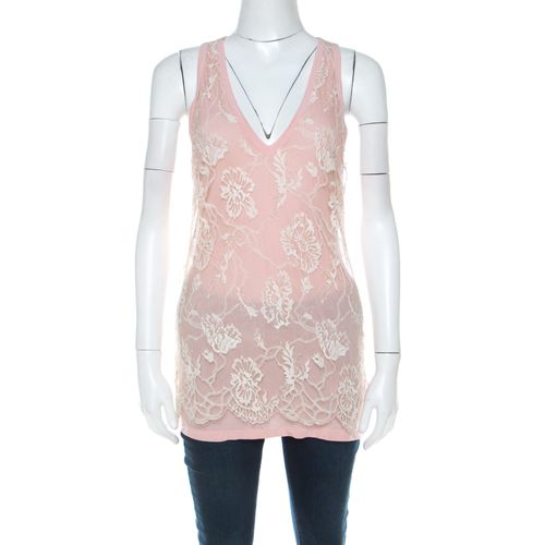 Emanuel Ungaro Pale Pink Floral Lace Overlay Tank Top L - Emanuel Ungaro - Modalova