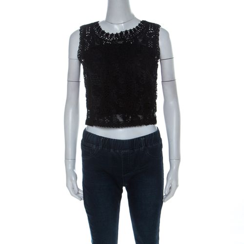 Emanuel Ungaro Ombre De La Nuit Vintage Black Lace Sleeveless Cropped Blouse M - Emanuel Ungaro - Modalova