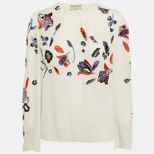 Emilio Pucci Floral Embroidered Silk Long Sleeve Blouse M - Emilio Pucci - Modalova