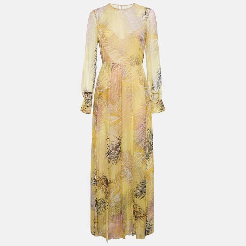 Emilio Pucci Yellow Feather Print Chiffon Slits Detail Maxi Dress M - Emilio Pucci - Modalova