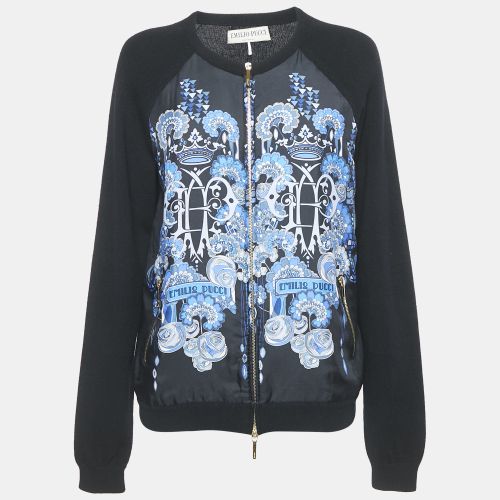 Multicolor Printed Silk and Cashmere Zip-Up Long Sleeve Jacket L - Emilio Pucci - Modalova